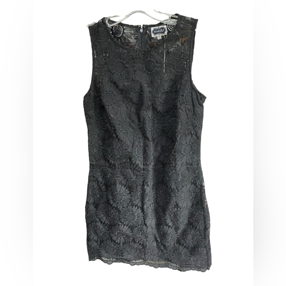 Mudpie Black Sheer with‎ embroidered floral pattern sleeveless dress